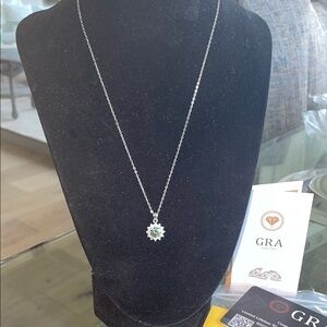 Moissanite aqua green Necklace 18” 925 silver